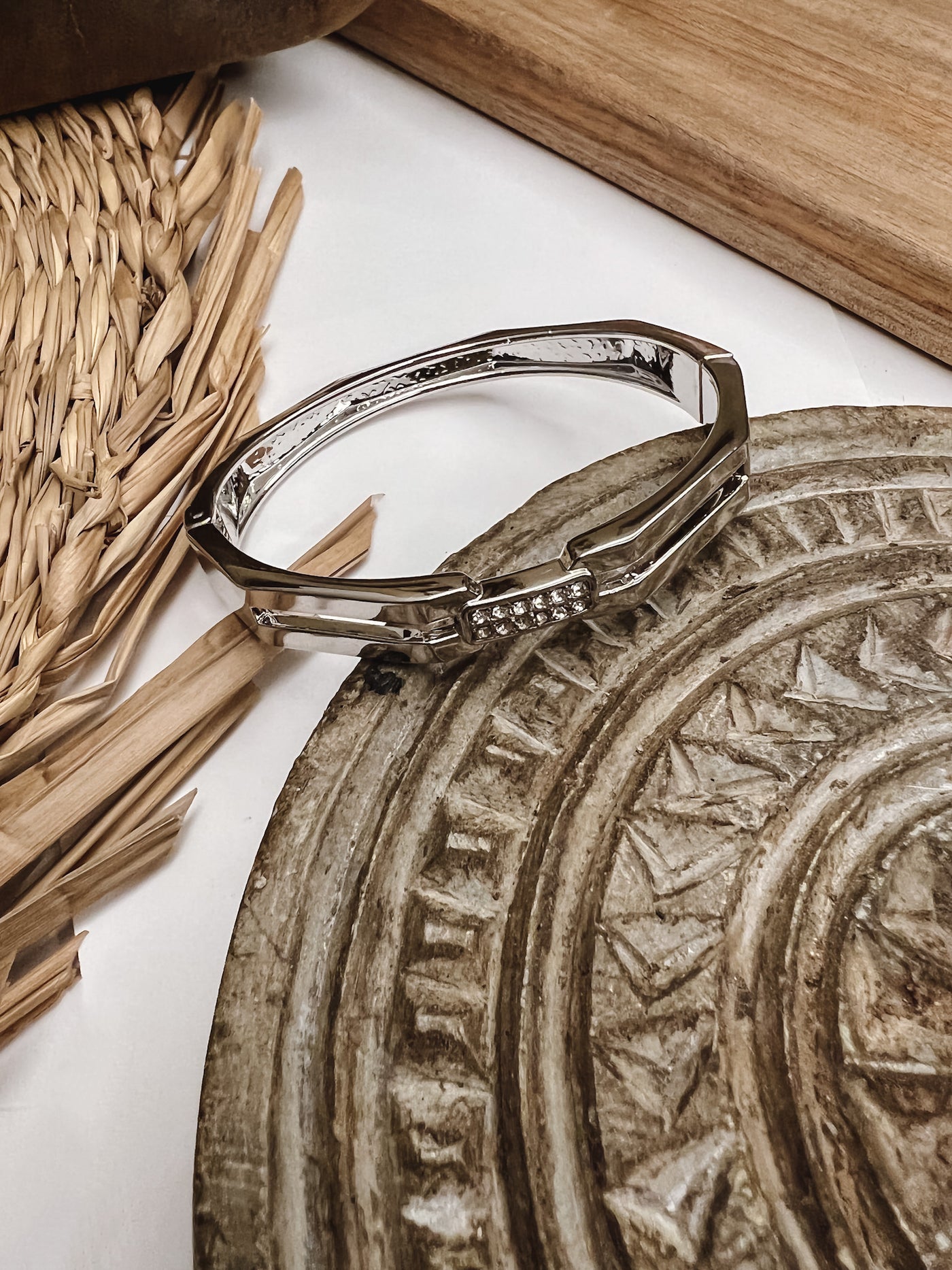 Metallic Rhinestone Chain Bangle Bracelet