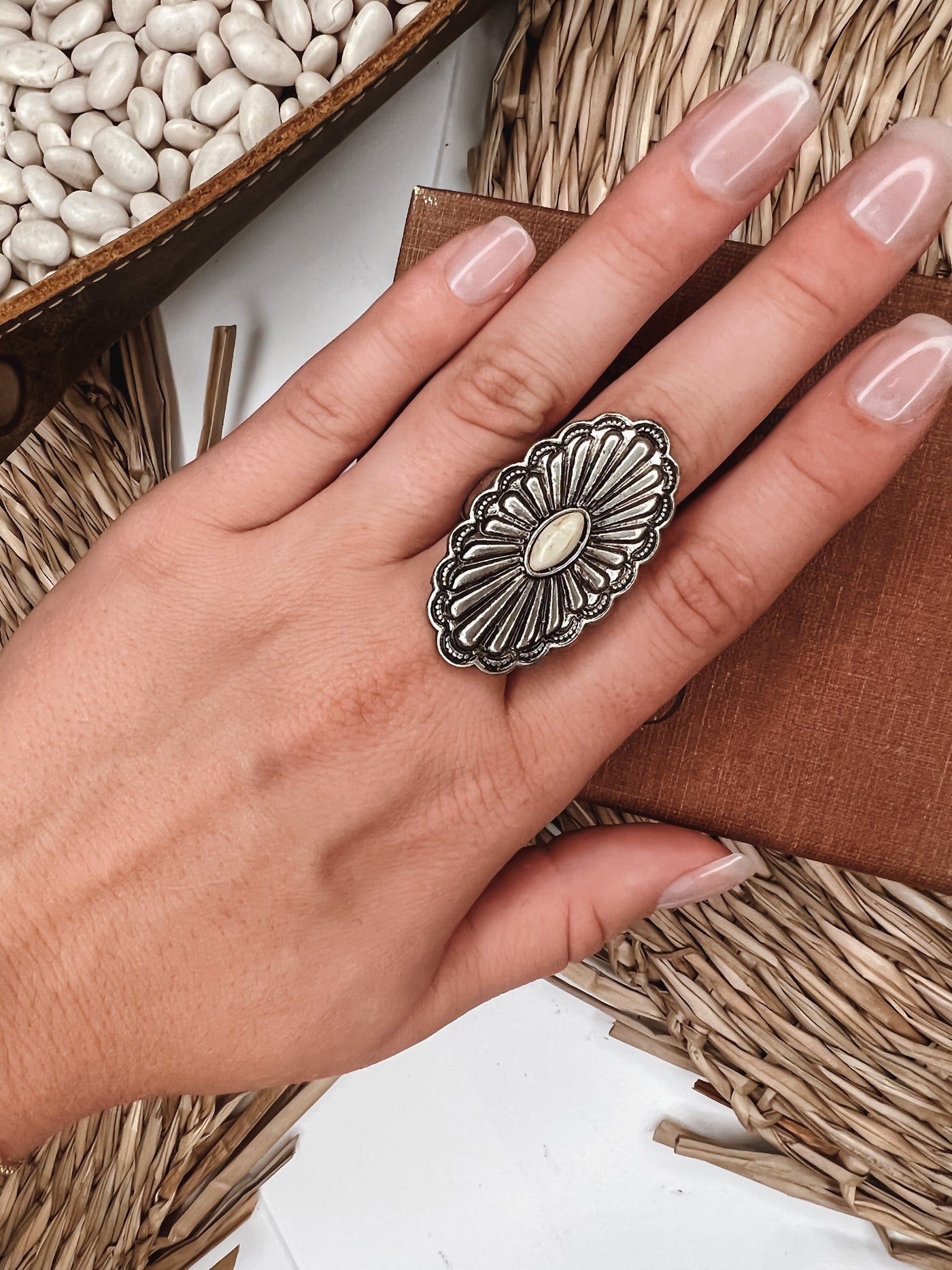 Antique Oval Flower Statement Ring