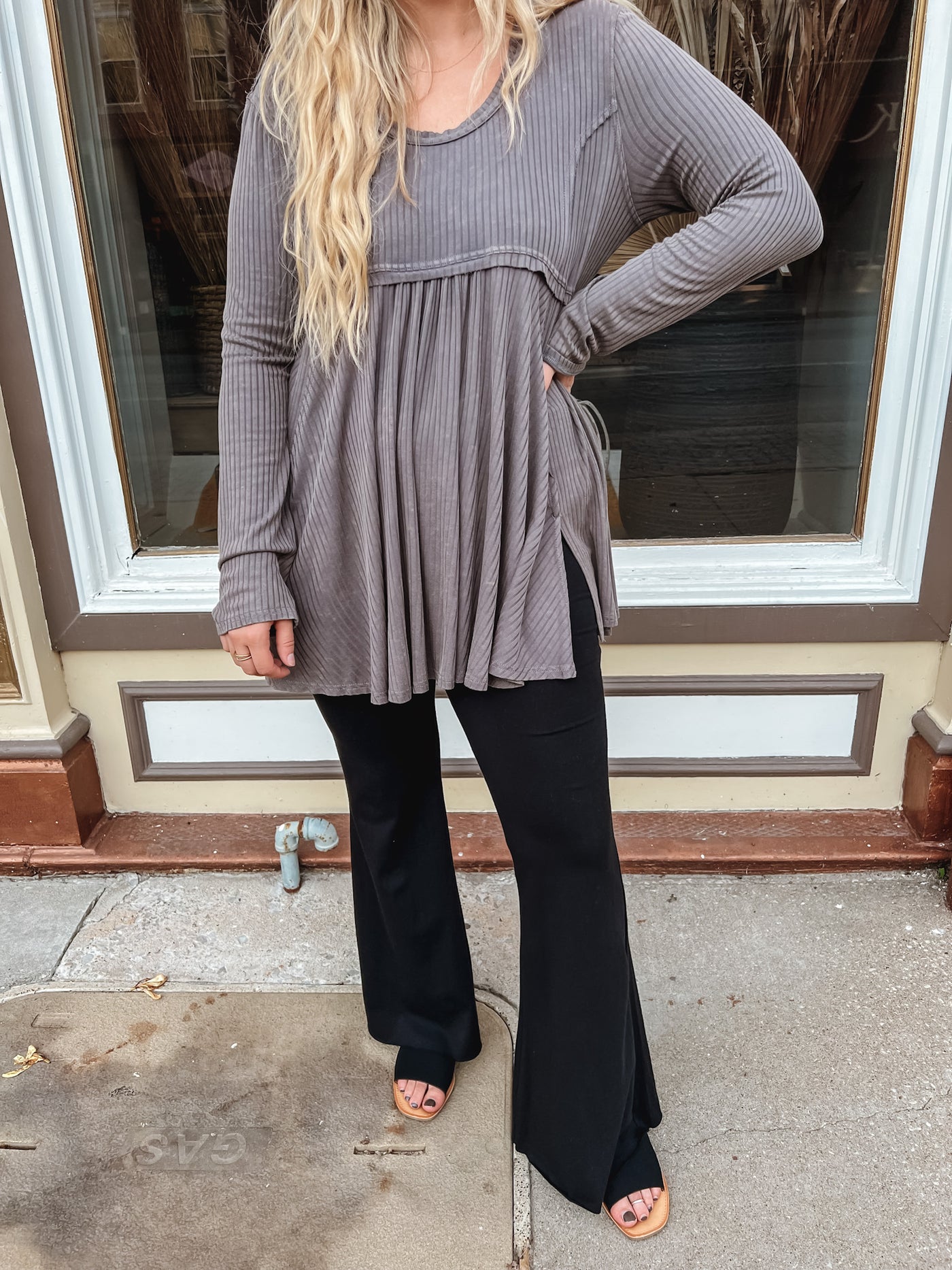 Scoop Neck Rib Knit Top