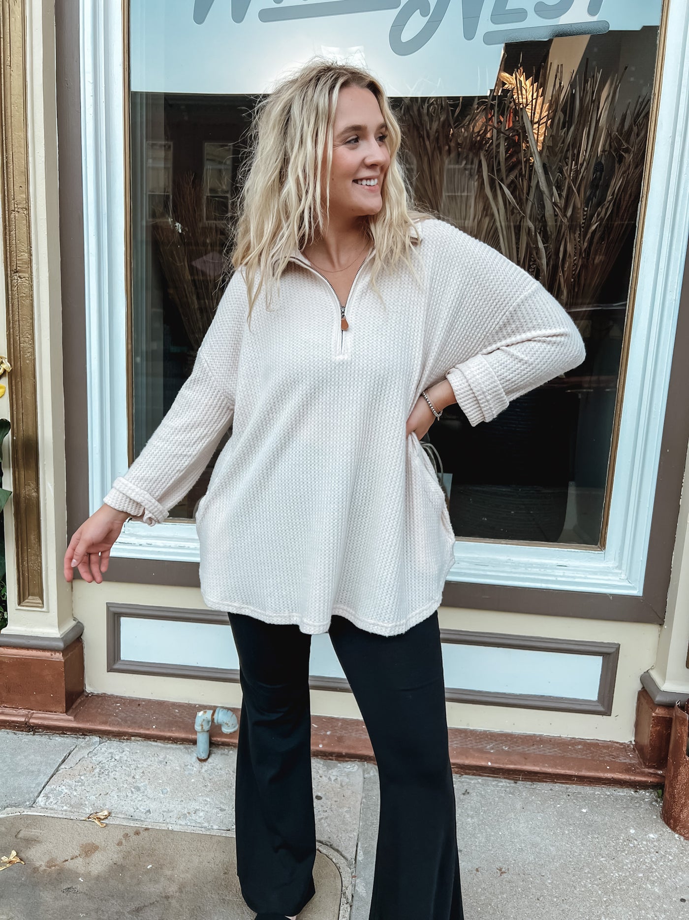 Oversized Ivory Quarter Zip Pullover