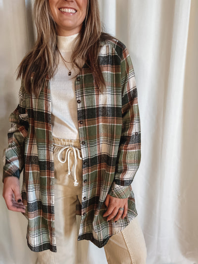 Falling Leaves Flannel Shirt Dress