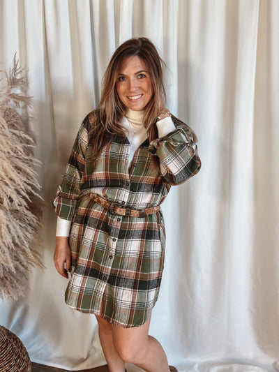 Falling Leaves Flannel Shirt Dress