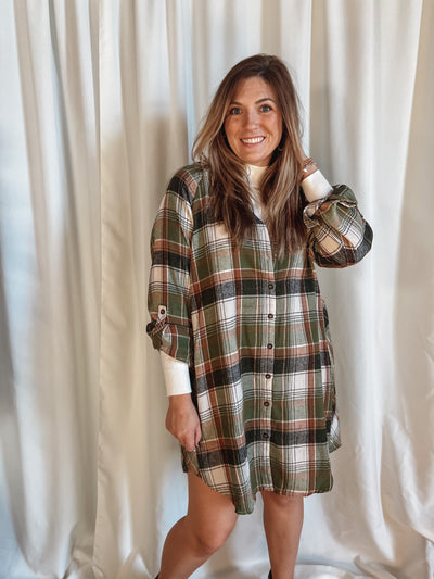 Falling Leaves Flannel Shirt Dress
