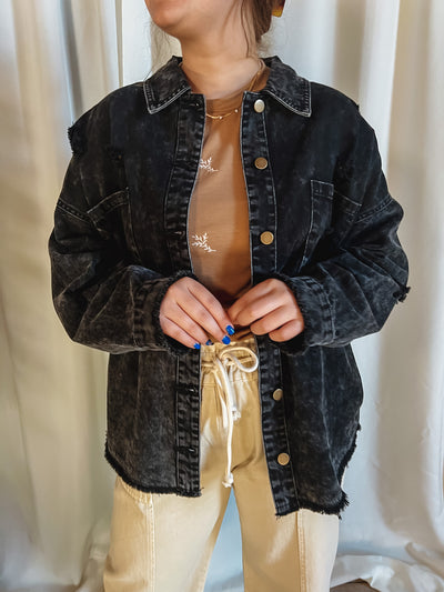 90's Black Denim Shirt Jacket